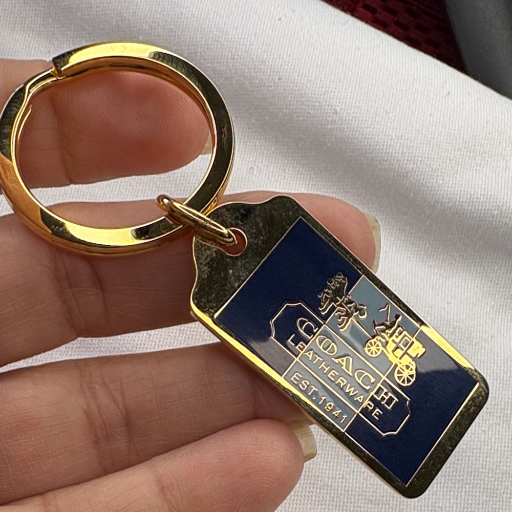 Coach Navy and Gold Leatherware Tag Keychain
